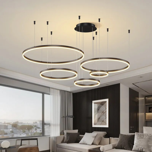 Suspension LED 5 cerceaux noir- Éclat Moderne et Design Épuré pour Tout Intérieur 2