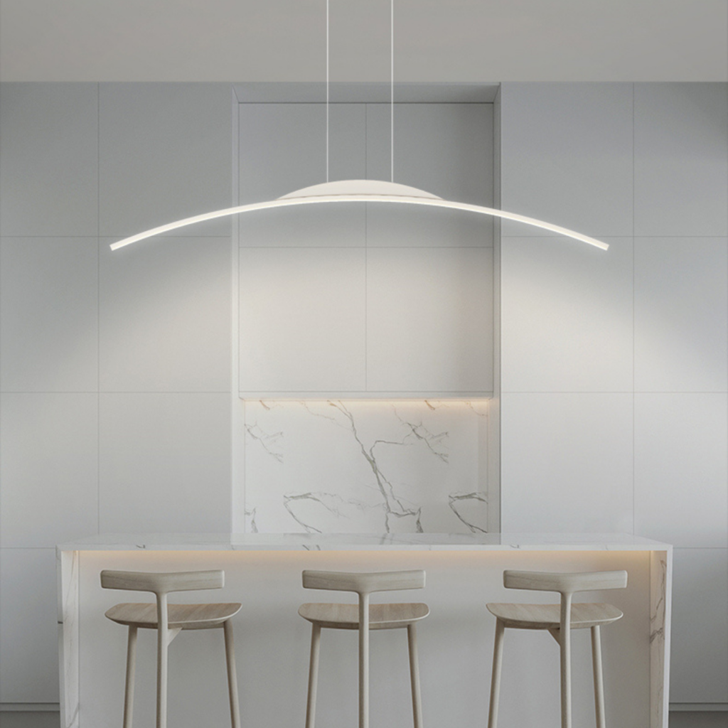 Suspension Moderne Mia Design Blanc sur Ilot cuisine LED 5